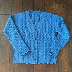 NWT Blue Cardigan cable-knit Sweater with Scalloped Hems